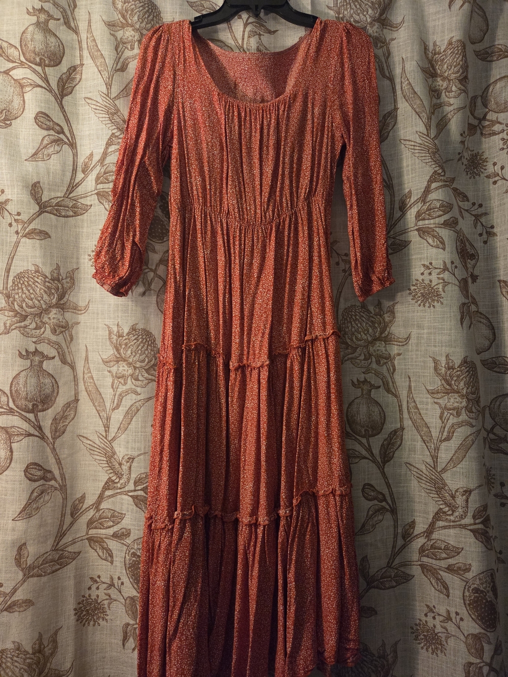 Women's Tiered Maxi Dress in Coral/Orange Red